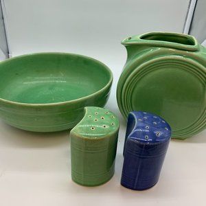 3 Piece Set 1950s Vintage Bauer Bowl, Pitcher and Salt & Pepper Shaker